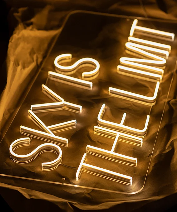 Warm white LED neon Sky is the Limit sign