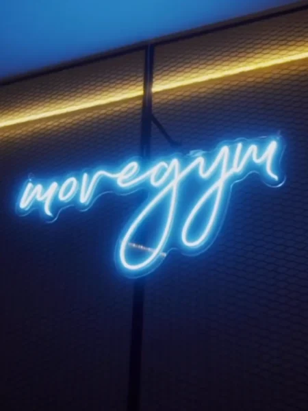 Blue LED neon Move Gym script logo