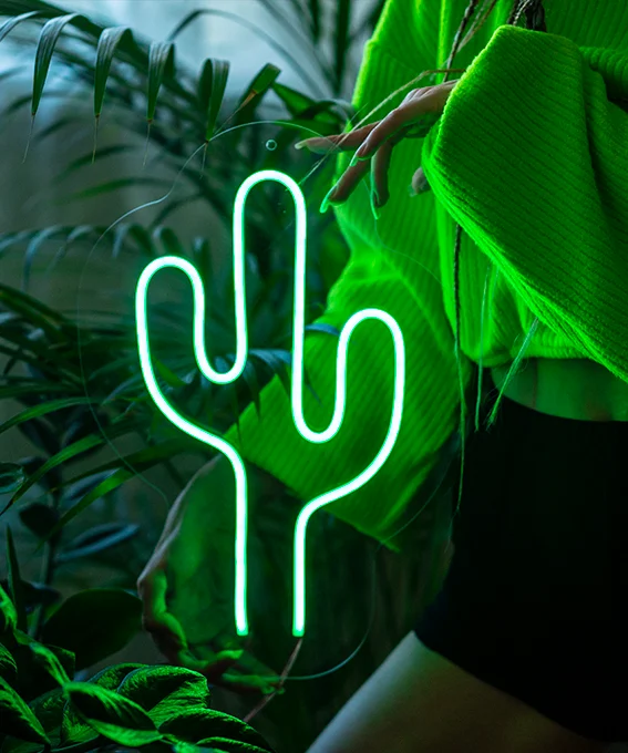 Green LED neon cactus sign
