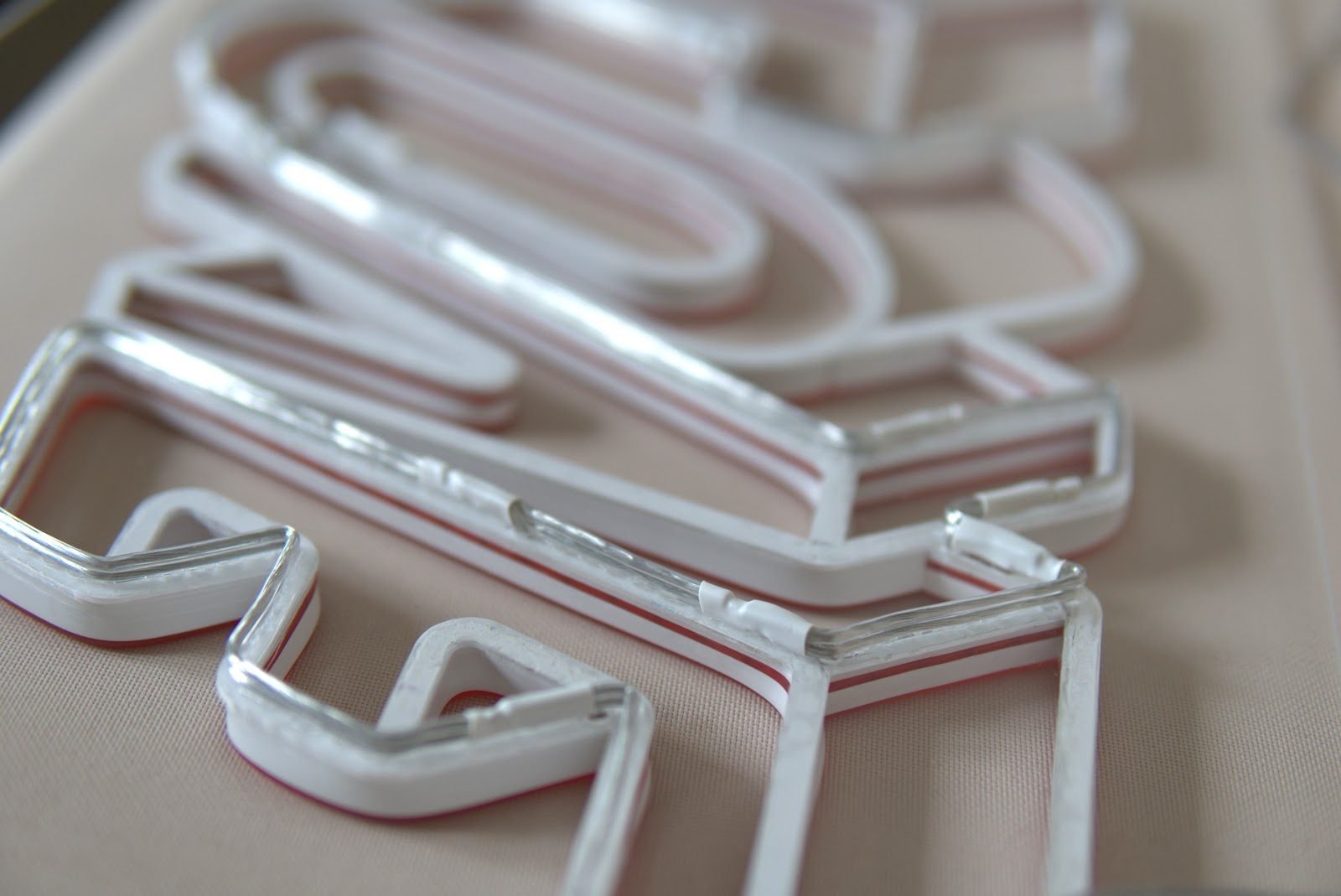 Close-up of an LED neon line on acrylic
