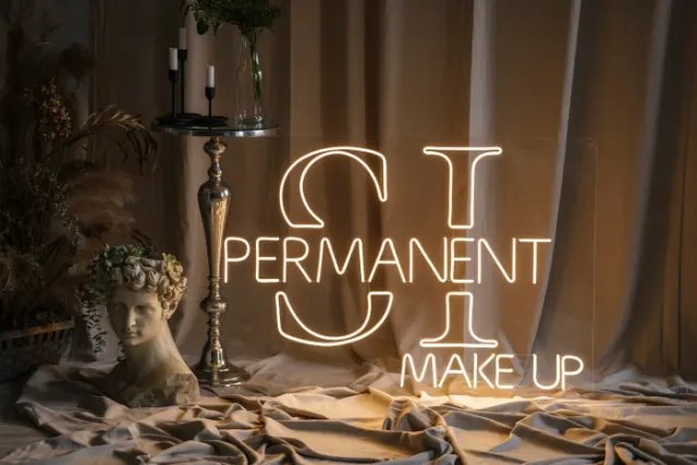 White LED neon logo of a permanent make-up studio