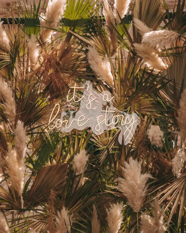 Warm white LED neon name sign among pampas grass