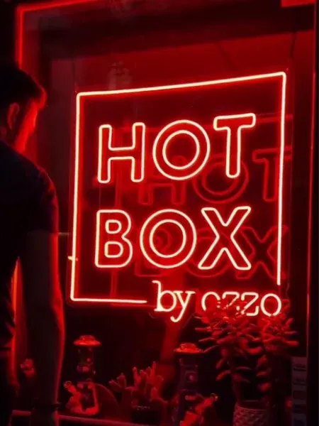 Red LED neon Hot Box sign in a store